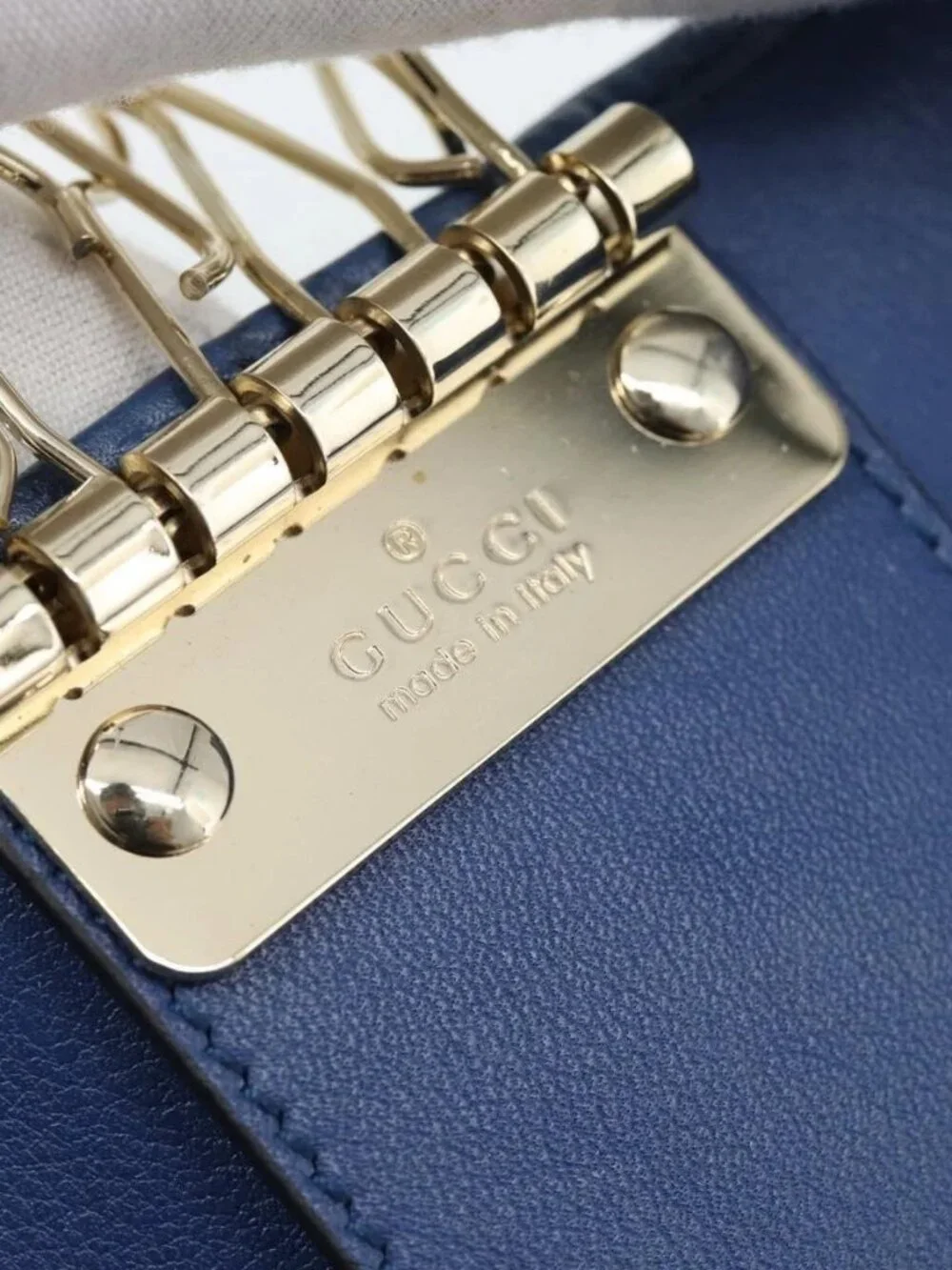 GUCCI Micro Guccissima GG Canvas Key Case Leather Blue Gold 278633 Auth 186350M